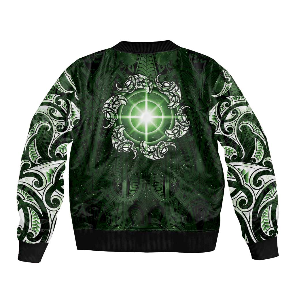 New Zealand Matariki Tupuarangi Bomber Jacket Maori Moko Green Galaxy LT05 - Polynesian Pride