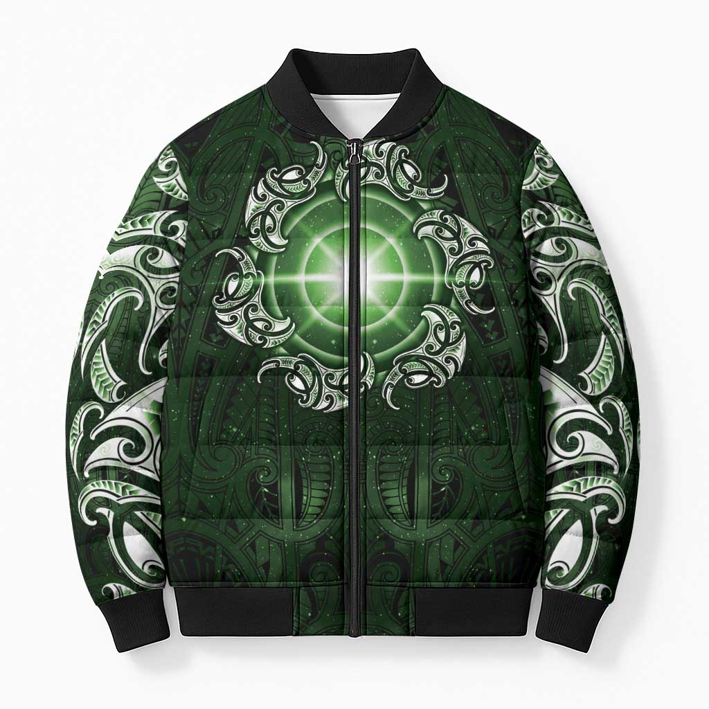 New Zealand Matariki Tupuarangi Bomber Puffer Jacket Maori Moko Green Galaxy LT05 Unisex Green - Polynesian Pride
