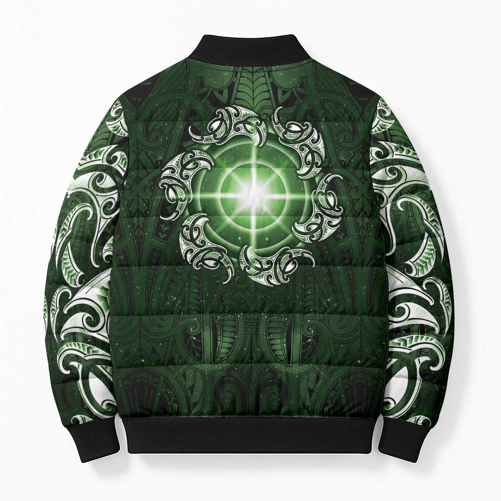 New Zealand Matariki Tupuarangi Bomber Puffer Jacket Maori Moko Green Galaxy LT05 - Polynesian Pride