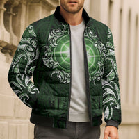 New Zealand Matariki Tupuarangi Bomber Puffer Jacket Maori Moko Green Galaxy LT05 - Polynesian Pride