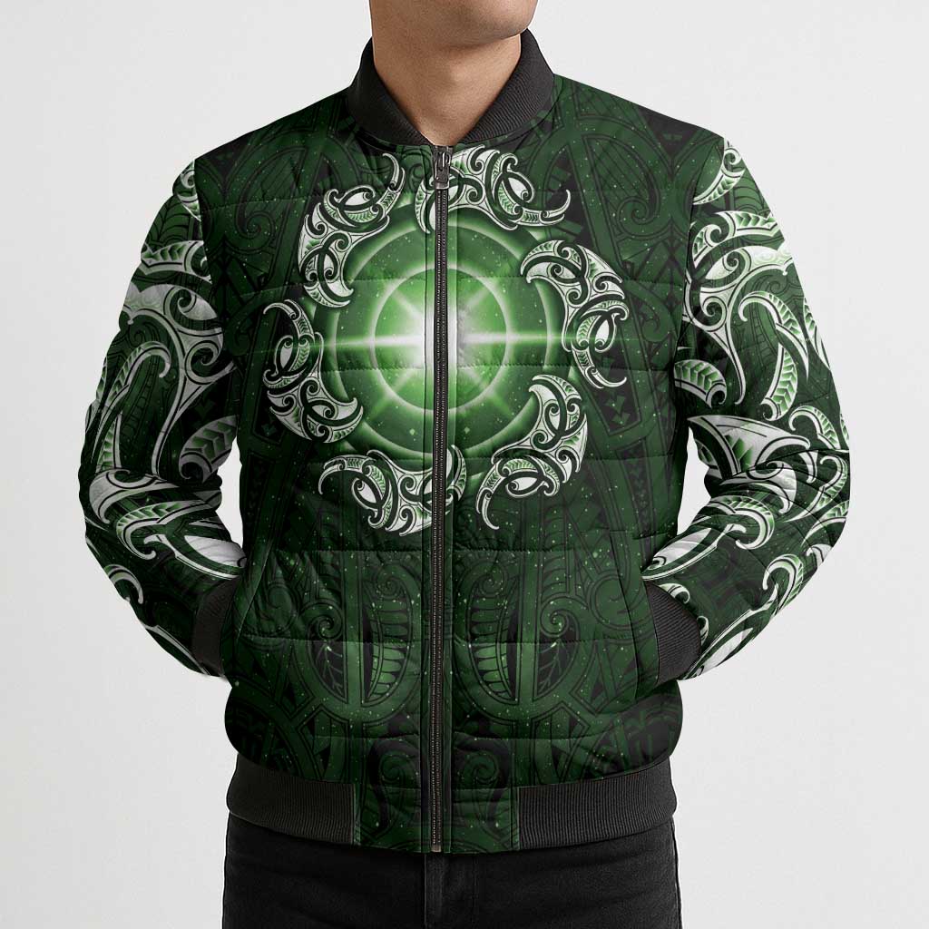 New Zealand Matariki Tupuarangi Bomber Puffer Jacket Maori Moko Green Galaxy LT05 - Polynesian Pride