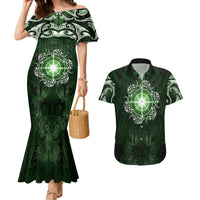 New Zealand Matariki Tupuarangi Couples Matching Mermaid Dress and Hawaiian Shirt Maori Moko Green Galaxy