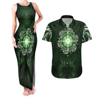 New Zealand Matariki Tupuarangi Couples Matching Tank Maxi Dress and Hawaiian Shirt Maori Moko Green Galaxy