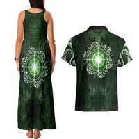 New Zealand Matariki Tupuarangi Couples Matching Tank Maxi Dress and Hawaiian Shirt Maori Moko Green Galaxy