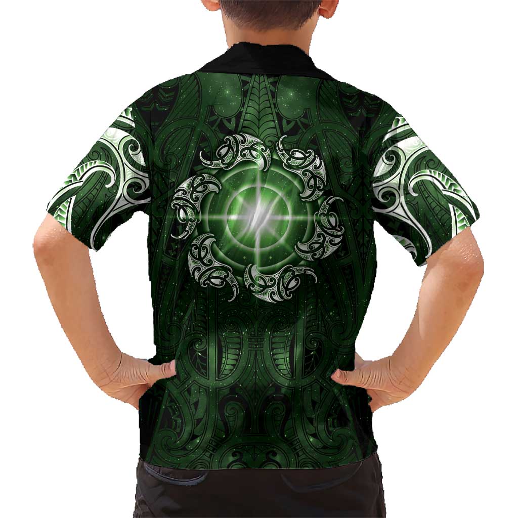 New Zealand Matariki Tupuarangi Family Matching Tank Maxi Dress and Hawaiian Shirt Maori Moko Green Galaxy