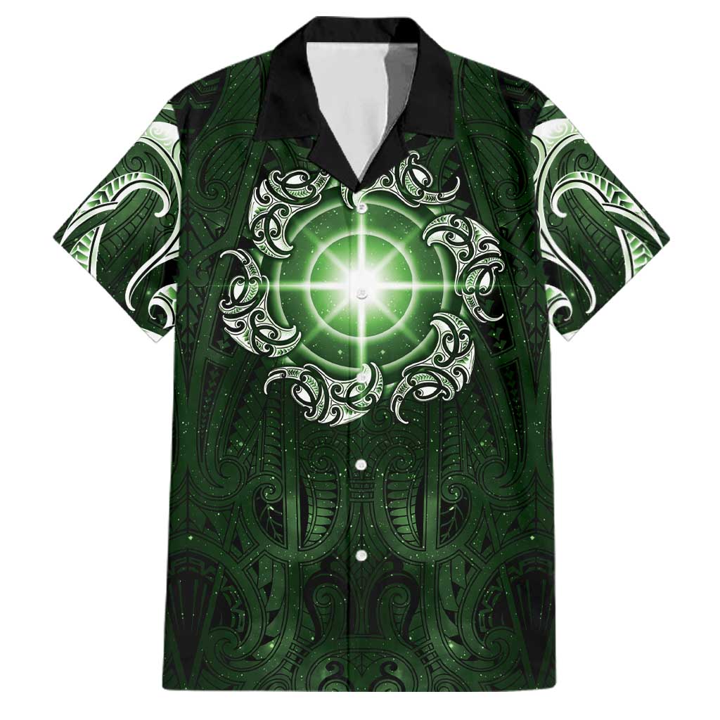 New Zealand Matariki Tupuarangi Family Matching Tank Maxi Dress and Hawaiian Shirt Maori Moko Green Galaxy