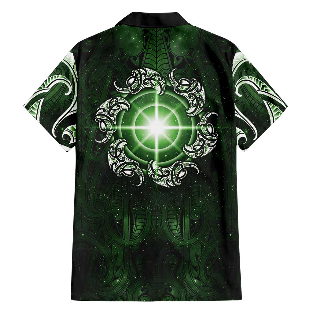 New Zealand Matariki Tupuarangi Family Matching Tank Maxi Dress and Hawaiian Shirt Maori Moko Green Galaxy