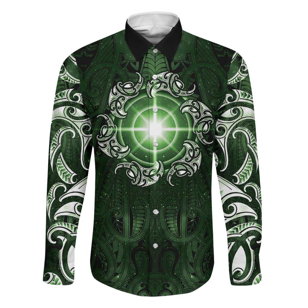 New Zealand Matariki Tupuarangi Family Matching Tank Maxi Dress and Hawaiian Shirt Maori Moko Green Galaxy