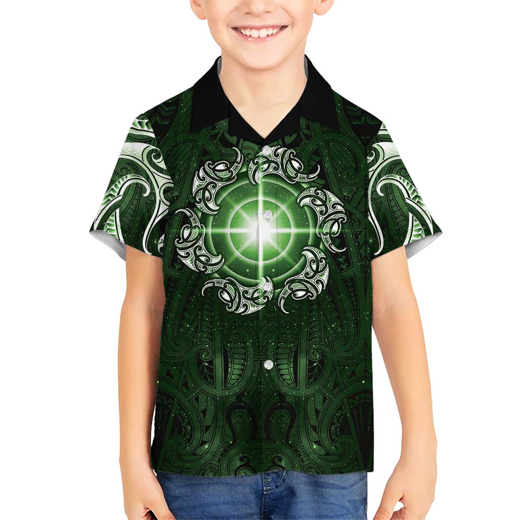 New Zealand Matariki Tupuarangi Family Matching Tank Maxi Dress and Hawaiian Shirt Maori Moko Green Galaxy