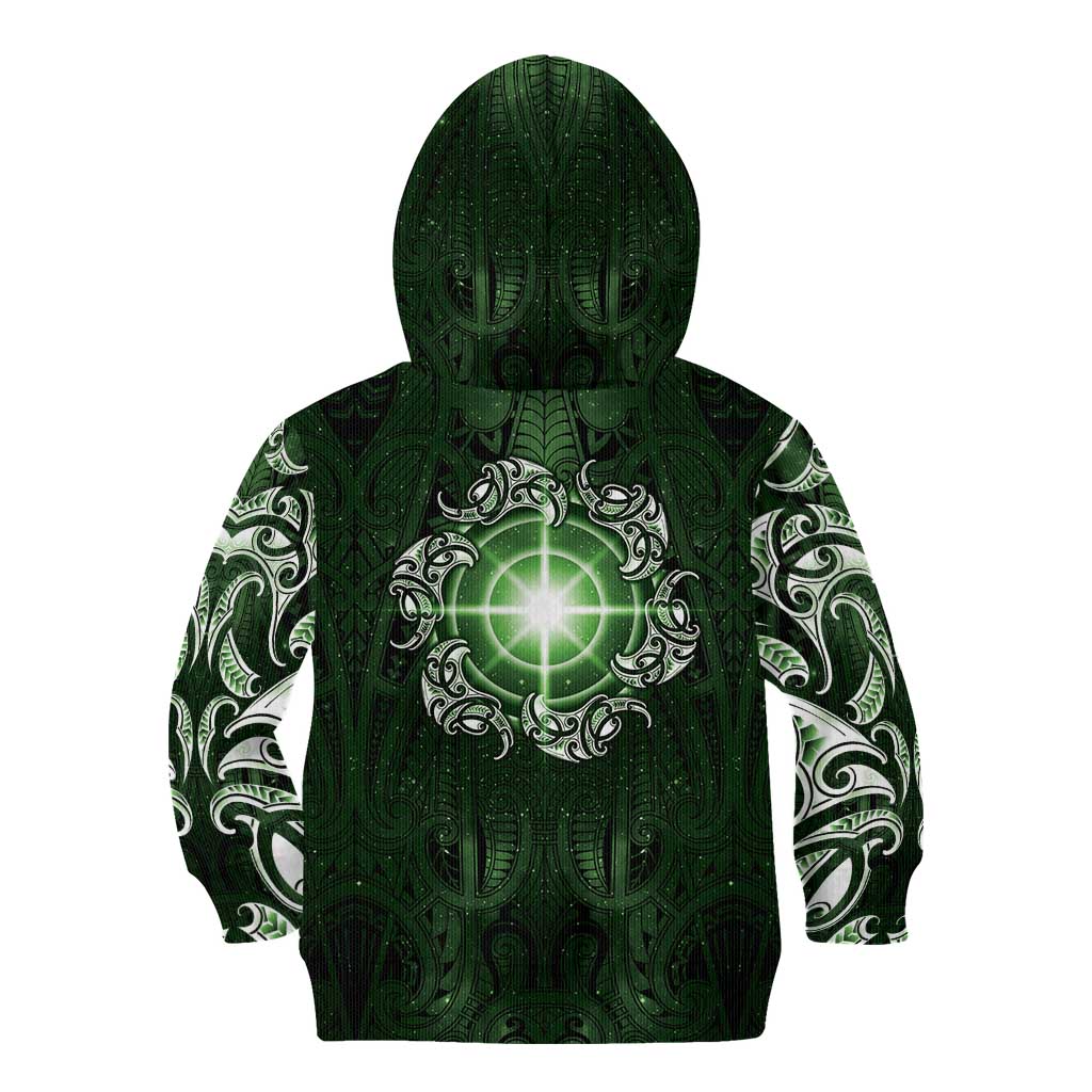 New Zealand Matariki Tupuarangi Kid Hoodie Maori Moko Green Galaxy