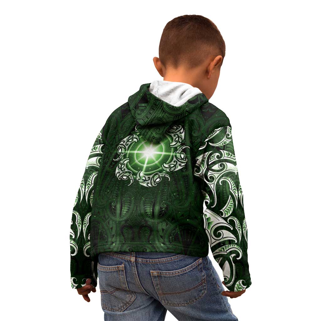 New Zealand Matariki Tupuarangi Kid Hoodie Maori Moko Green Galaxy