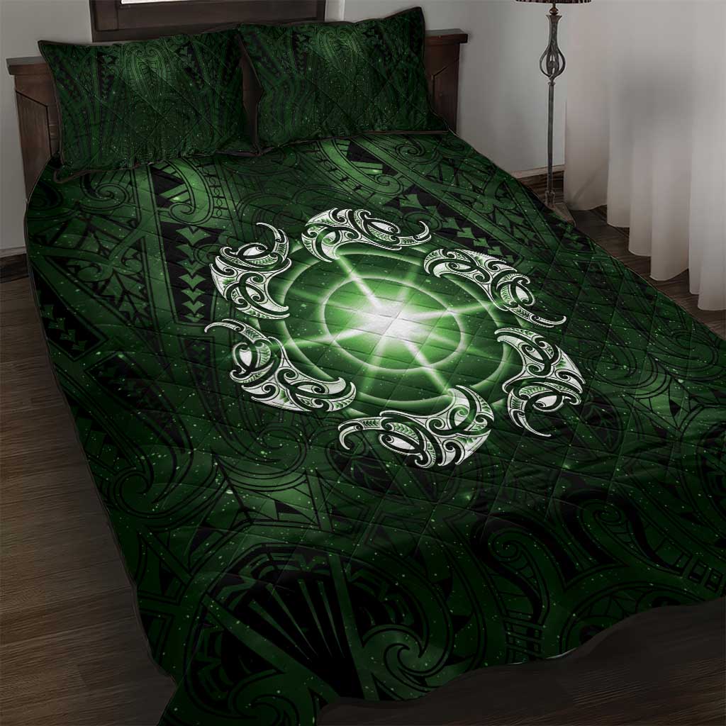 New Zealand Matariki Tupuarangi Quilt Bed Set Maori Moko Green Galaxy