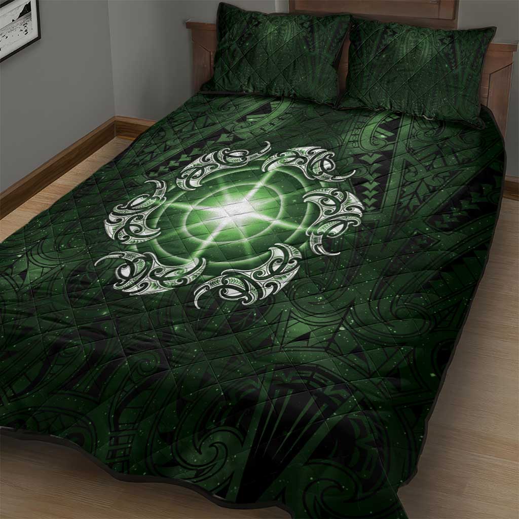 New Zealand Matariki Tupuarangi Quilt Bed Set Maori Moko Green Galaxy
