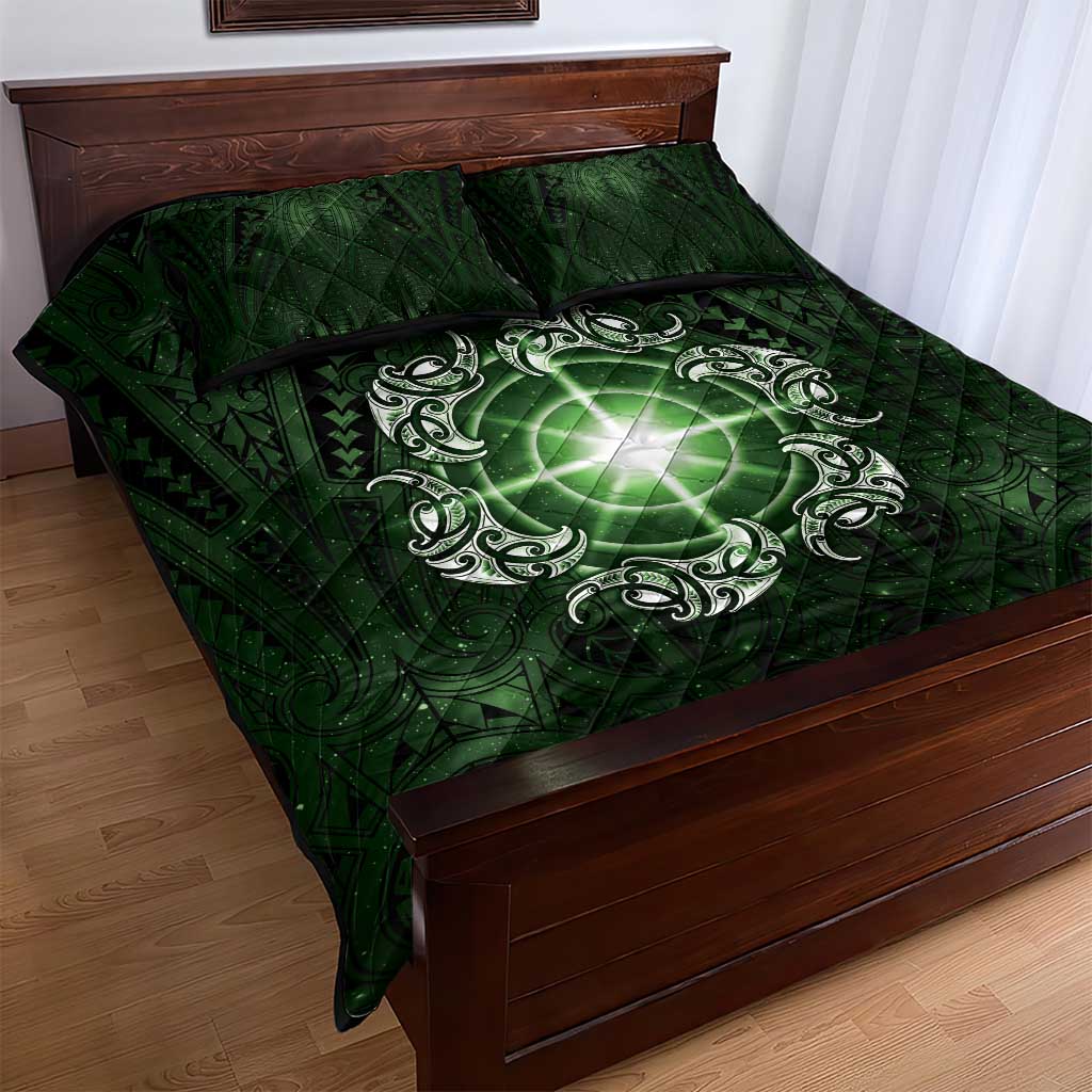 New Zealand Matariki Tupuarangi Quilt Bed Set Maori Moko Green Galaxy