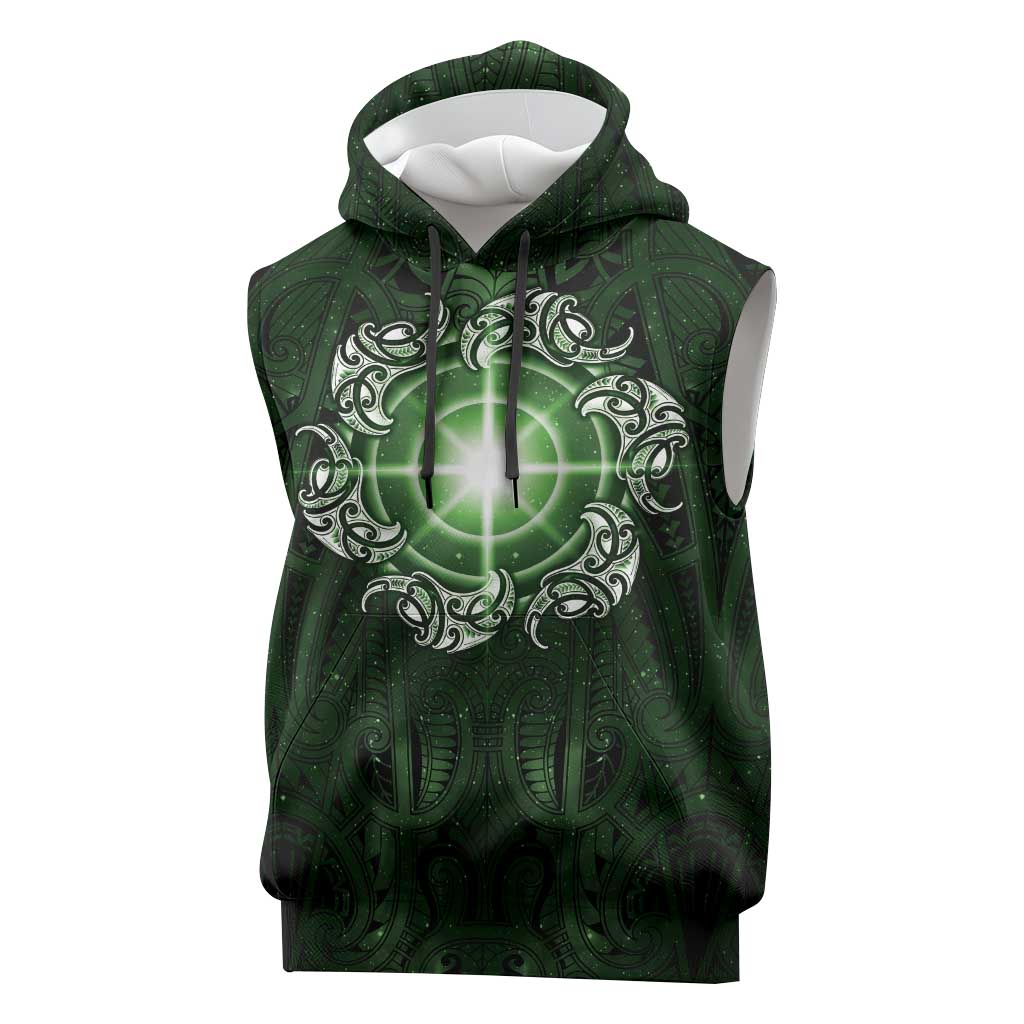 New Zealand Matariki Tupuarangi Sleeveless Hoodie Maori Moko Green Galaxy