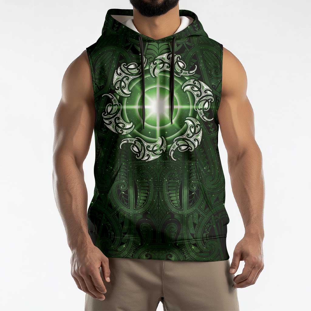 New Zealand Matariki Tupuarangi Sleeveless Hoodie Maori Moko Green Galaxy