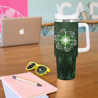 New Zealand Matariki Tupuarangi Tumbler With Handle Maori Moko Green Galaxy LT05 - Polynesian Pride