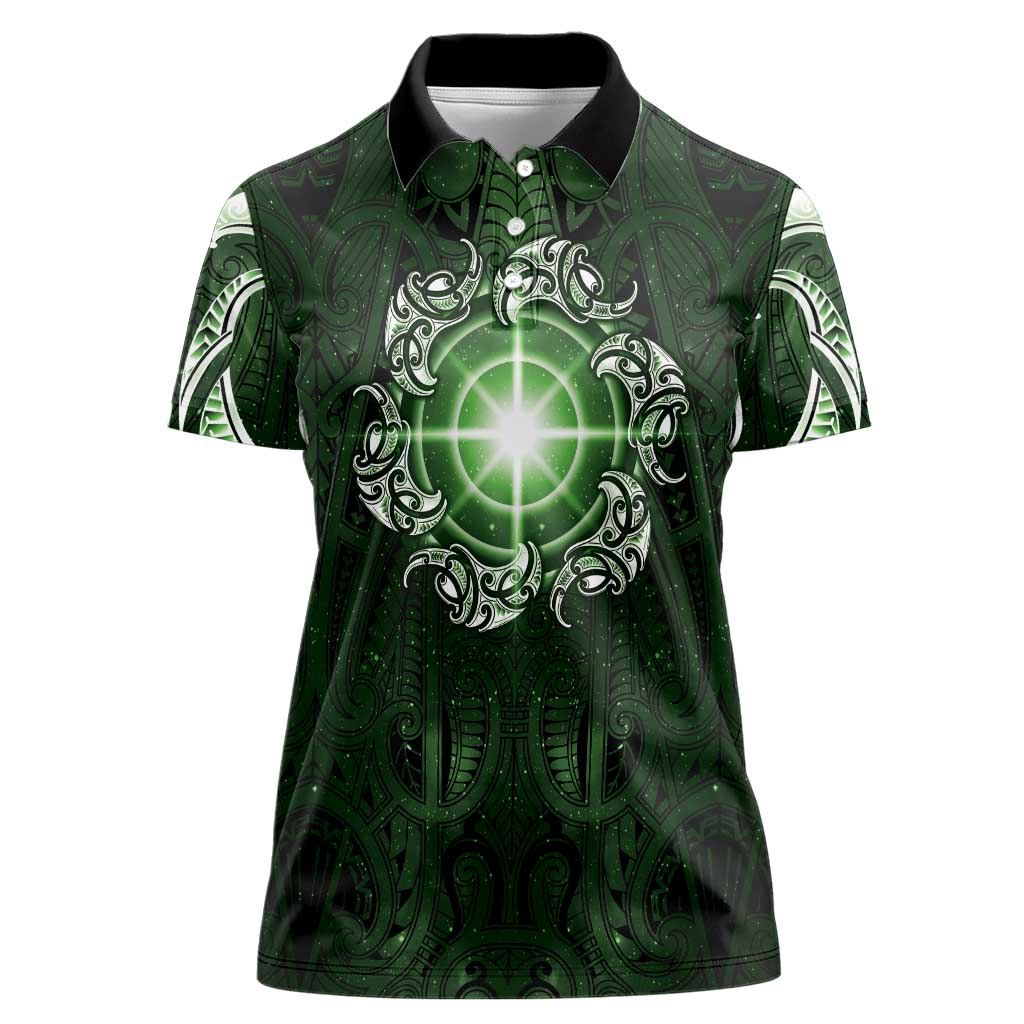 New Zealand Matariki Tupuarangi Women Polo Shirt Maori Moko Green Galaxy