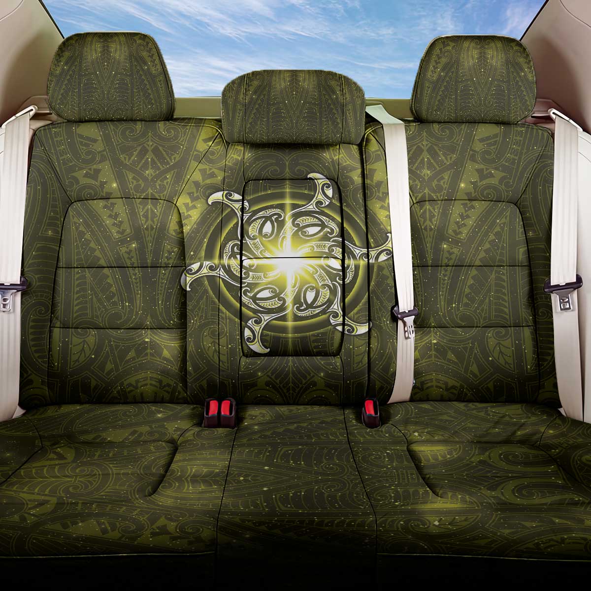New Zealand Matariki Hiwaiterangi Back Car Seat Cover Maori Moko Yellow Galaxy