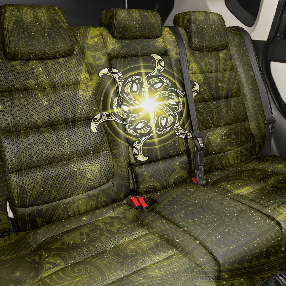 New Zealand Matariki Hiwaiterangi Back Car Seat Cover Maori Moko Yellow Galaxy