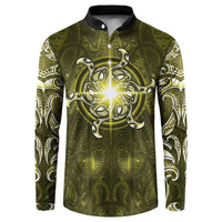 New Zealand Matariki Hiwaiterangi Button Sweatshirt Maori Moko Yellow Galaxy LT05 Yellow - Polynesian Pride