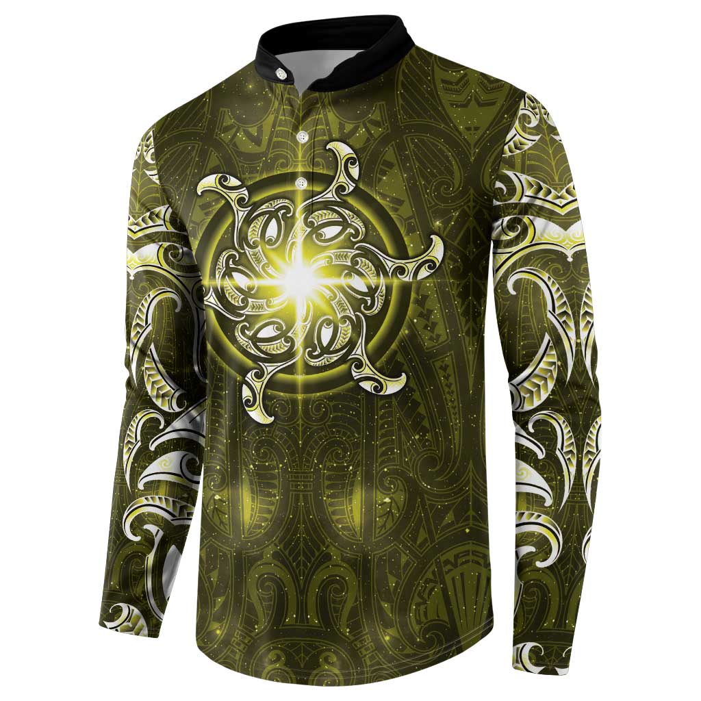 New Zealand Matariki Hiwaiterangi Button Sweatshirt Maori Moko Yellow Galaxy LT05 - Polynesian Pride
