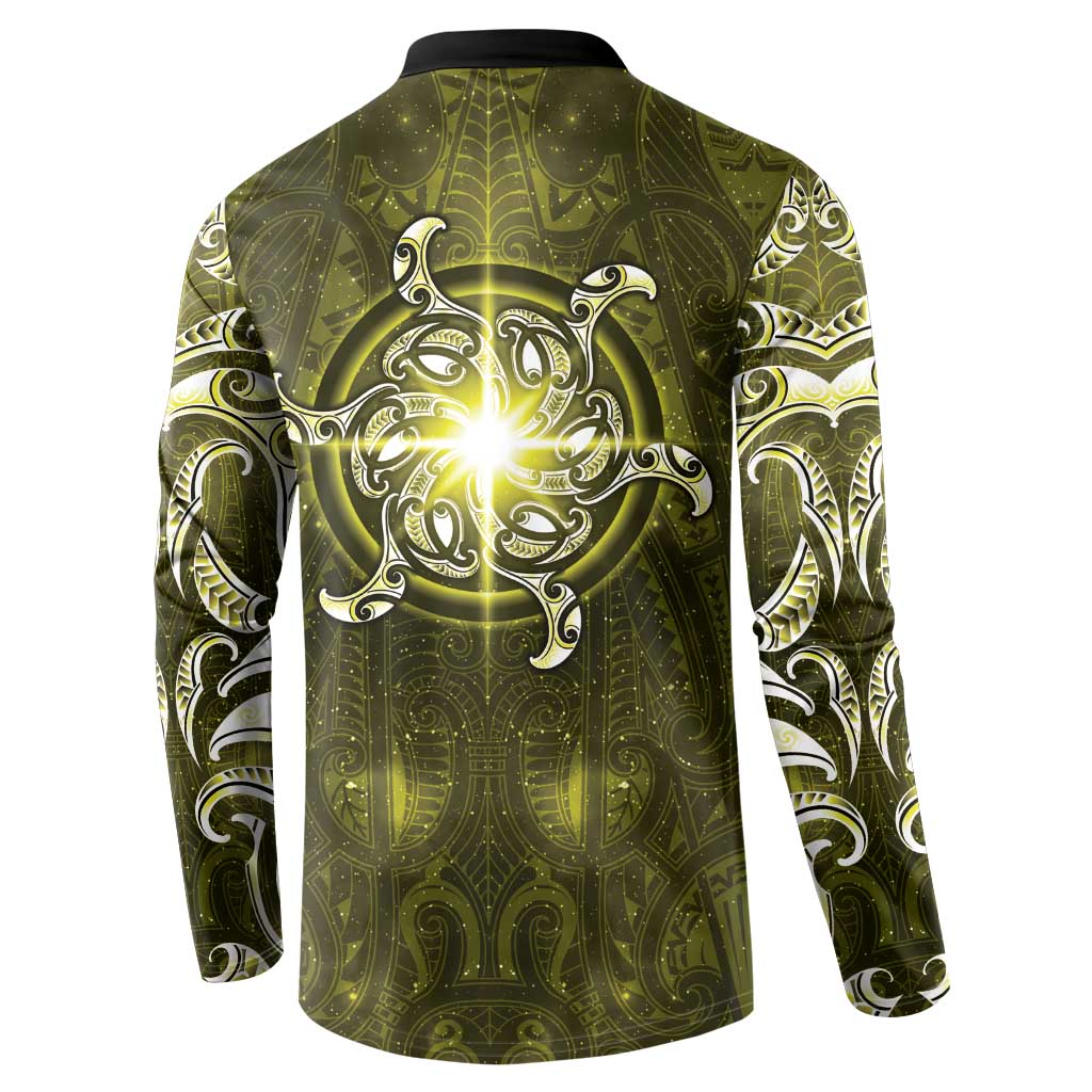 New Zealand Matariki Hiwaiterangi Button Sweatshirt Maori Moko Yellow Galaxy LT05 - Polynesian Pride