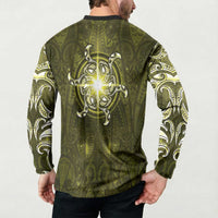 New Zealand Matariki Hiwaiterangi Button Sweatshirt Maori Moko Yellow Galaxy LT05 - Polynesian Pride