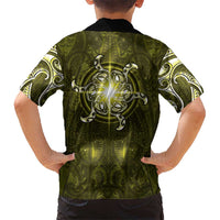 New Zealand Matariki Hiwaiterangi Family Matching Off Shoulder Maxi Dress and Hawaiian Shirt Maori Moko Yellow Galaxy LT05 - Polynesian Pride