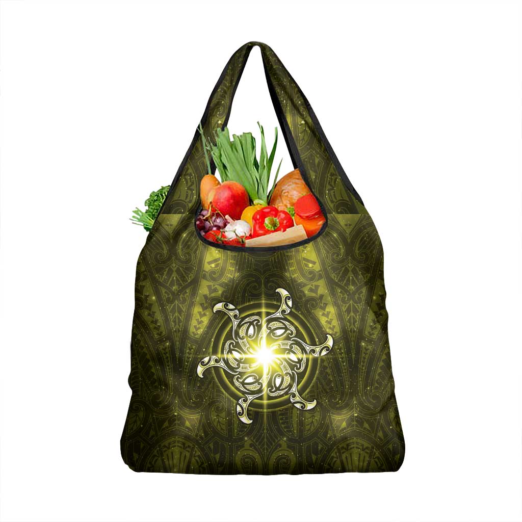 New Zealand Matariki Hiwaiterangi Grocery Bag Maori Moko Yellow Galaxy