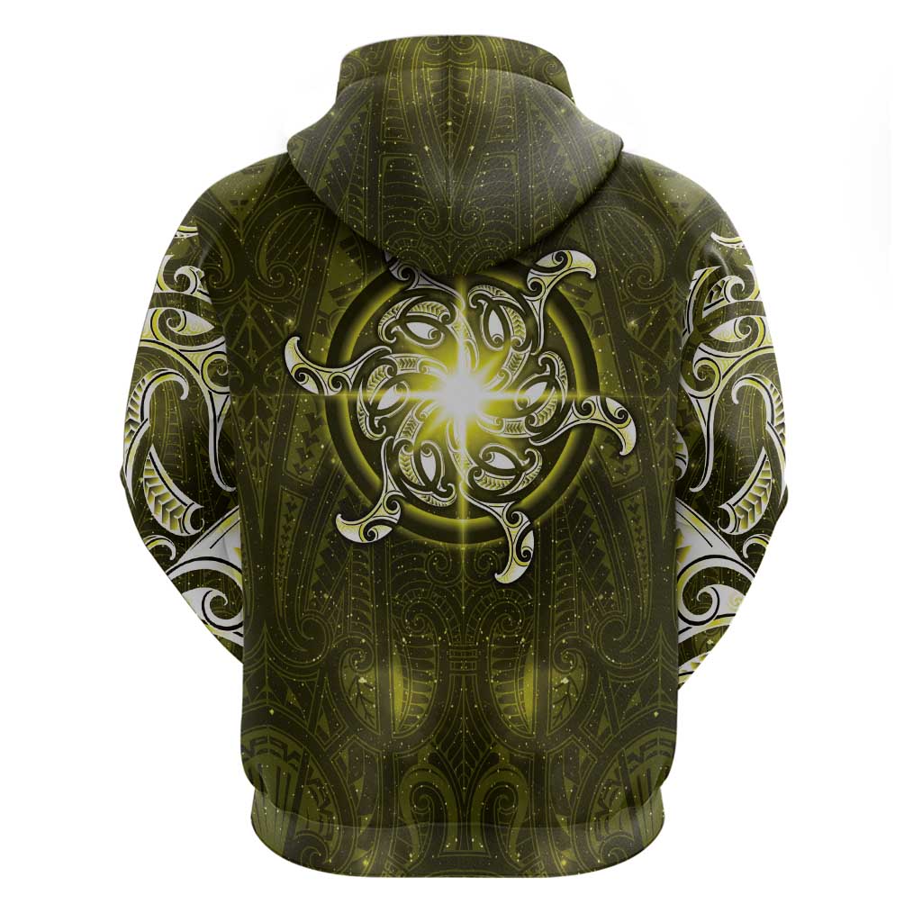 New Zealand Matariki Hiwaiterangi Hoodie Maori Moko Yellow Galaxy