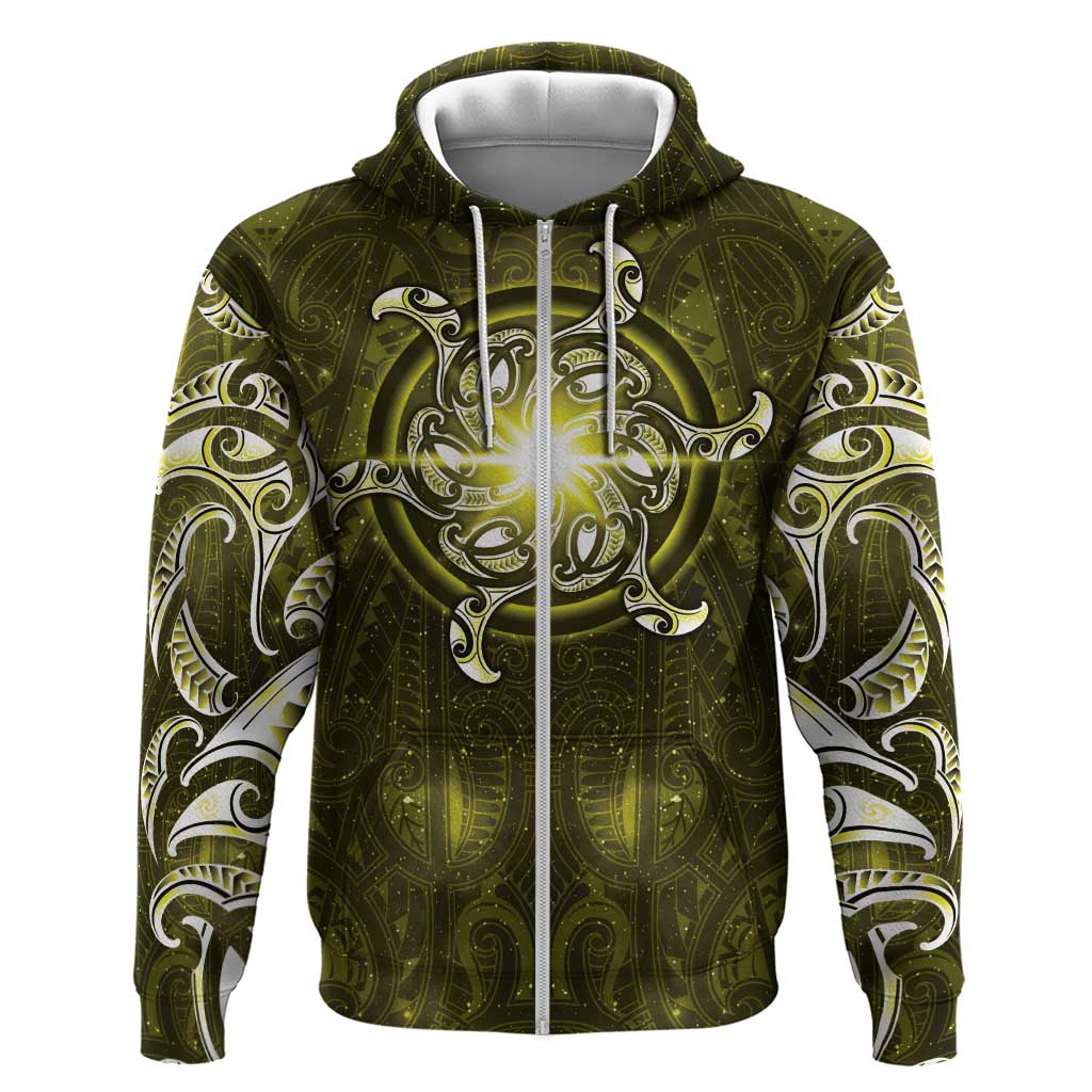New Zealand Matariki Hiwaiterangi Hoodie Maori Moko Yellow Galaxy