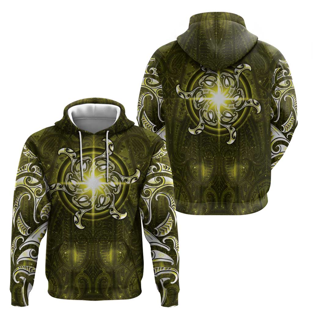 New Zealand Matariki Hiwaiterangi Hoodie Maori Moko Yellow Galaxy