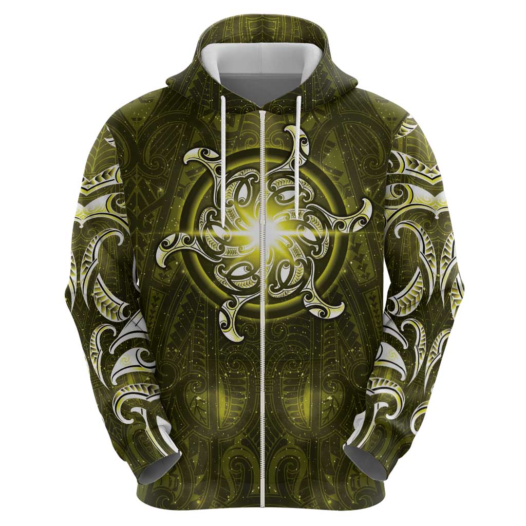New Zealand Matariki Hiwaiterangi Hoodie Maori Moko Yellow Galaxy