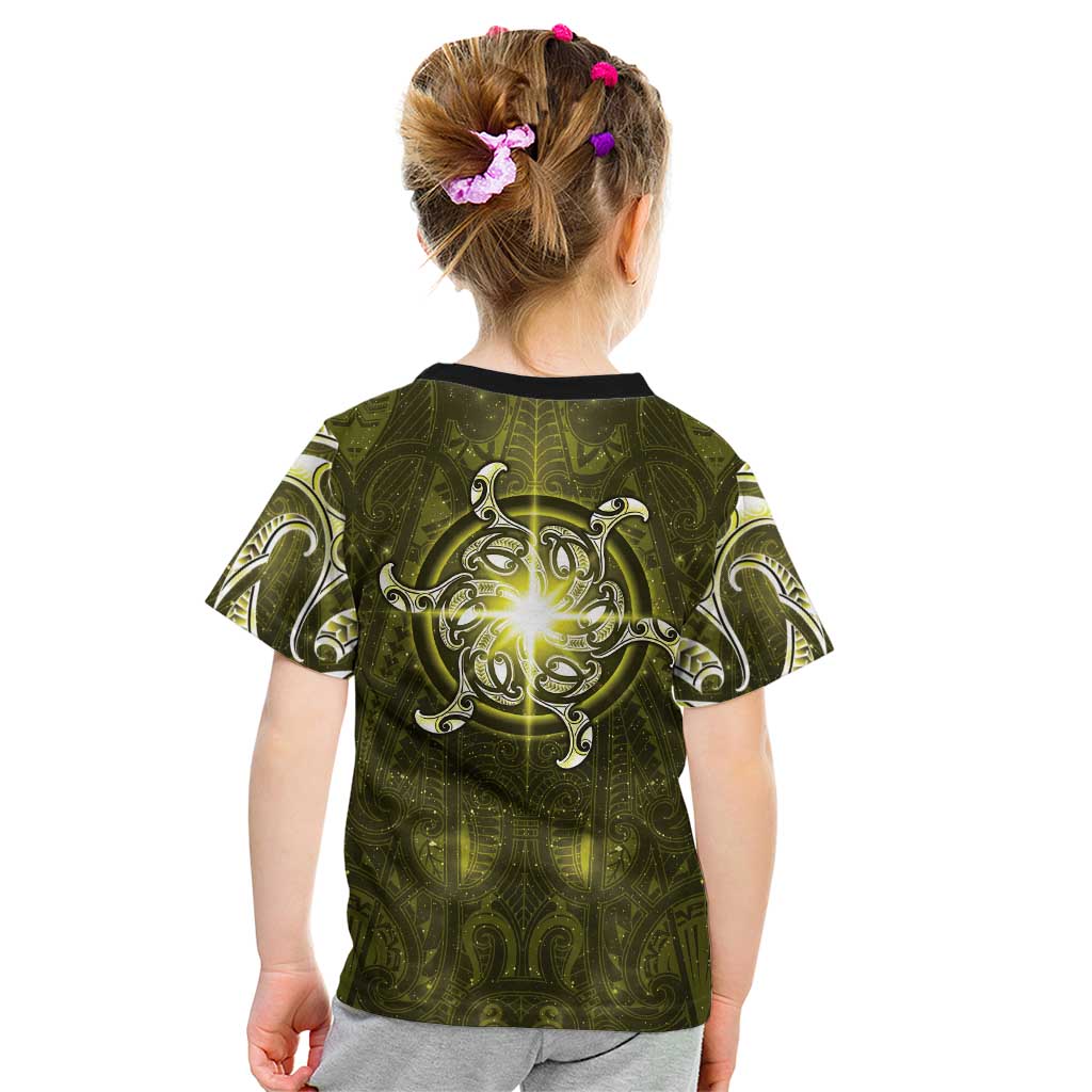 New Zealand Matariki Hiwaiterangi Kid T Shirt Maori Moko Yellow Galaxy