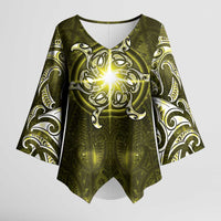 New Zealand Matariki Hiwaiterangi Kimono Sleeve Blouse Maori Moko Yellow Galaxy