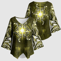 New Zealand Matariki Hiwaiterangi Kimono Sleeve Blouse Maori Moko Yellow Galaxy