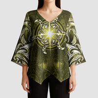 New Zealand Matariki Hiwaiterangi Kimono Sleeve Blouse Maori Moko Yellow Galaxy