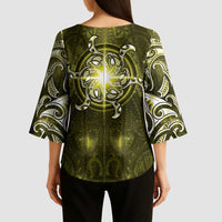 New Zealand Matariki Hiwaiterangi Kimono Sleeve Blouse Maori Moko Yellow Galaxy
