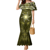 New Zealand Matariki Hiwaiterangi Mermaid Dress Maori Moko Yellow Galaxy
