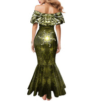 New Zealand Matariki Hiwaiterangi Mermaid Dress Maori Moko Yellow Galaxy