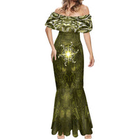 New Zealand Matariki Hiwaiterangi Mermaid Dress Maori Moko Yellow Galaxy