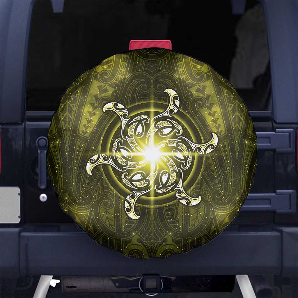 New Zealand Matariki Hiwaiterangi Spare Tire Cover Maori Moko Yellow Galaxy