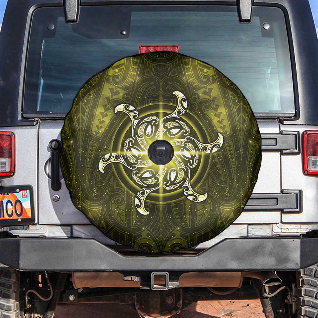 New Zealand Matariki Hiwaiterangi Spare Tire Cover Maori Moko Yellow Galaxy