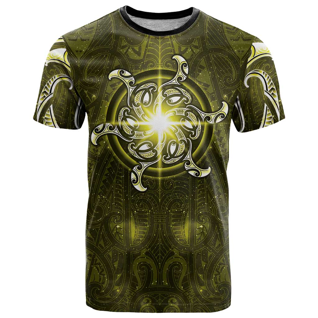 New Zealand Matariki Hiwaiterangi T Shirt Maori Moko Yellow Galaxy