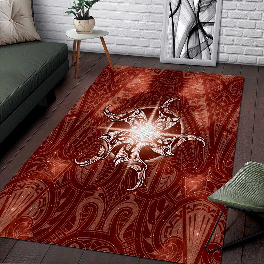 New Zealand Matariki Pohutukawa Area Rug Maori Moko Red Galaxy LT05 Red - Polynesian Pride
