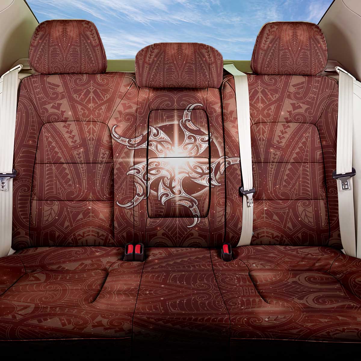 New Zealand Matariki Pohutukawa Back Car Seat Cover Maori Moko Red Galaxy