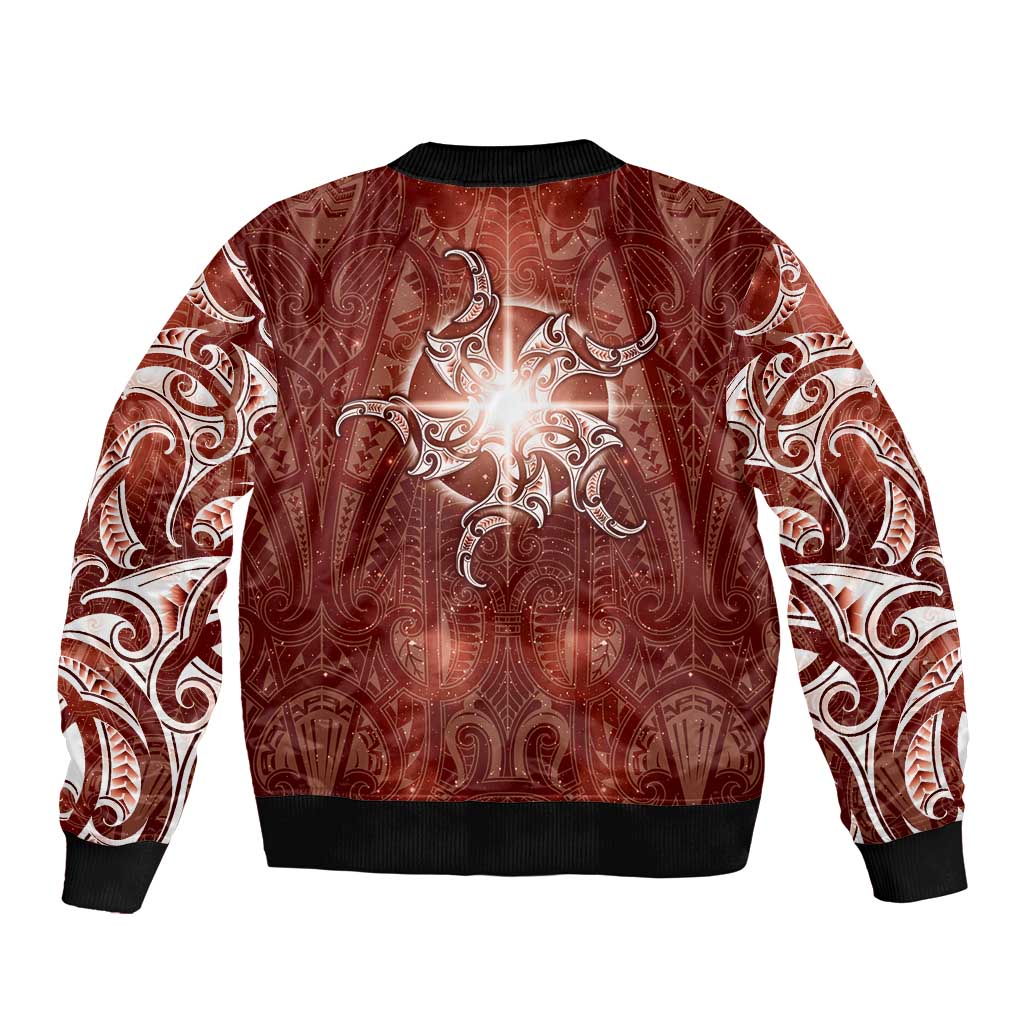 New Zealand Matariki Pohutukawa Bomber Jacket Maori Moko Red Galaxy LT05 - Polynesian Pride