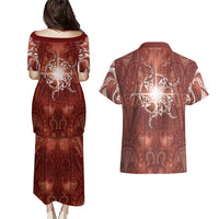 New Zealand Matariki Pohutukawa Couples Matching Puletasi and Hawaiian Shirt Maori Moko Red Galaxy
