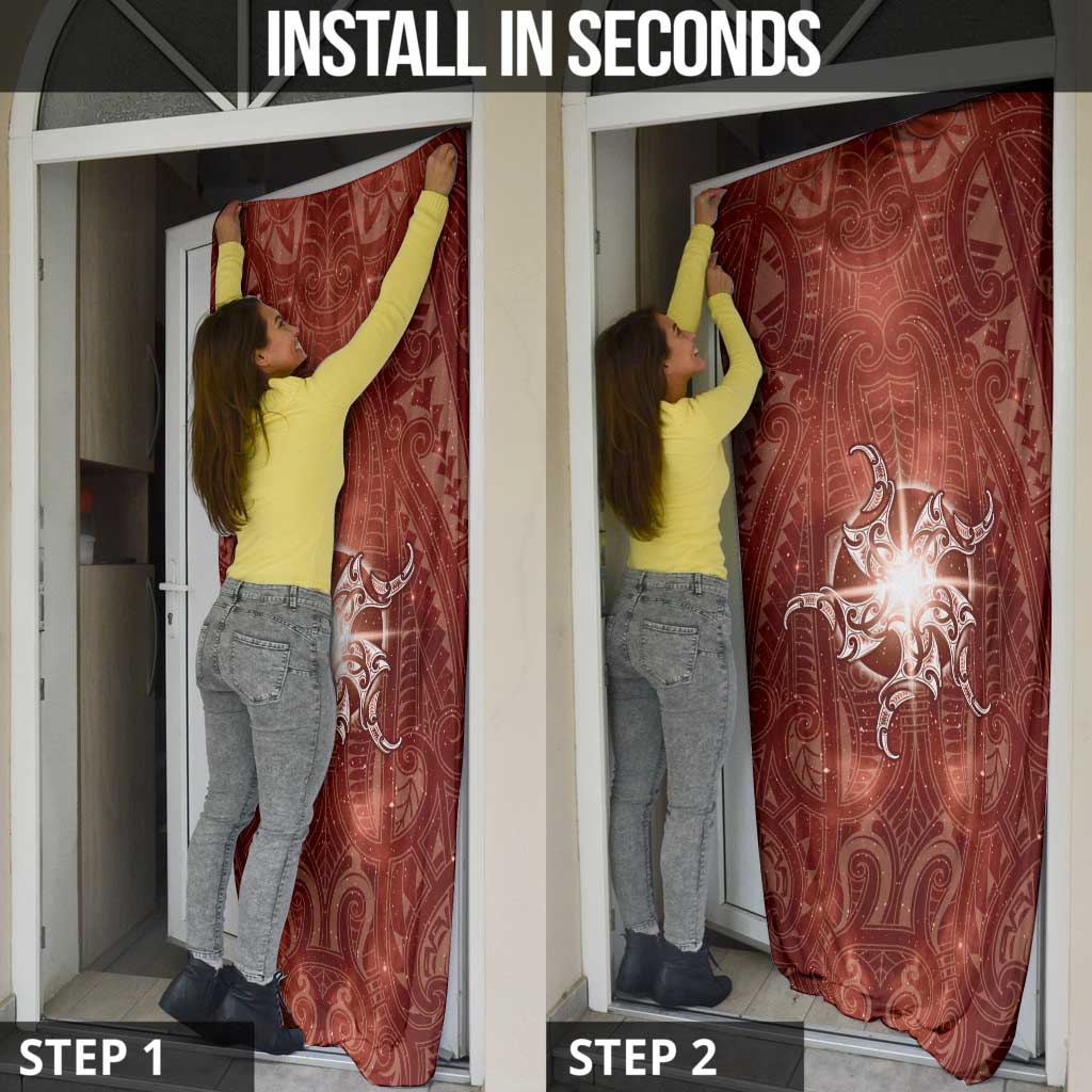New Zealand Matariki Pohutukawa Door Cover Maori Moko Red Galaxy
